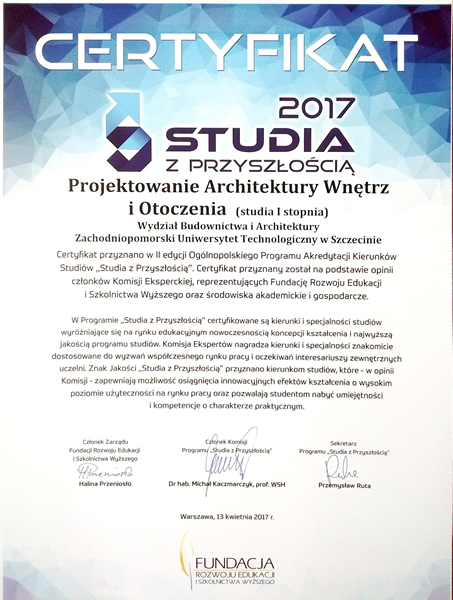 Zdjęcie certyfikatu Studia z przyszłością