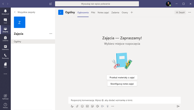 Stworzony zespół w MS Teams