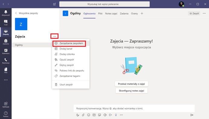 Dodawanie członków do zespołu krok nr 1
