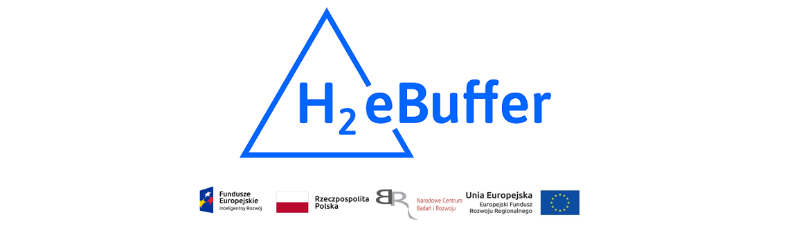 Logo projektu H2eBuffer polegającego na opracowaniu inteligentnego i bezobsługowego systemu stabilizacji pracy dystrybucyjnych sieci elektroenergetycznych.