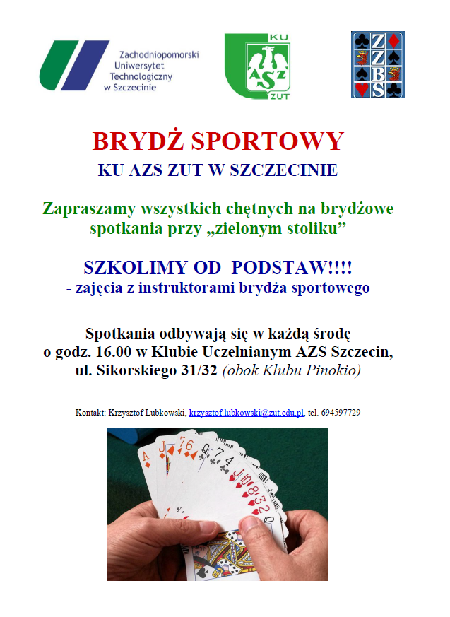 Zaproszenie na spotkania w każdą środę o 16:00 w klubie AZS Szczecin, ulica sikorskiego 31/32 obok klubu Pinokio